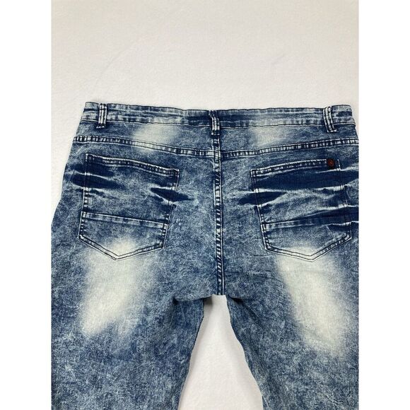 Mecca Blue Distressed Y2K Jorts Straight Leg Stretch Fit Jean Short Mens 38 - Picture 8 of 10